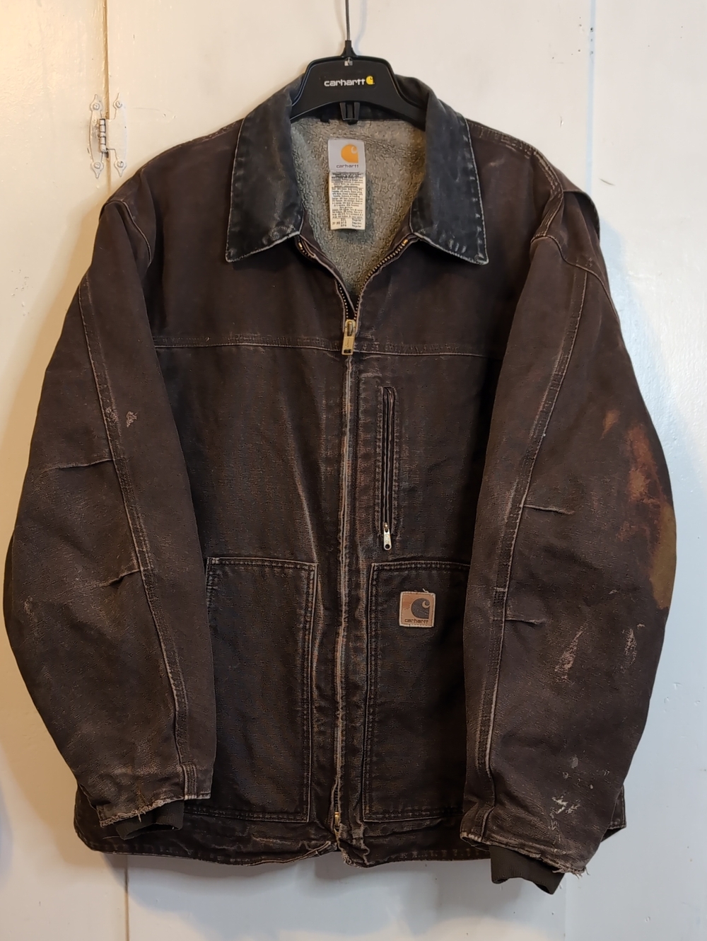Vint. Y2K Carhartt C61 Sandstone Ridge Coat Sherpa Lined Mens XXL